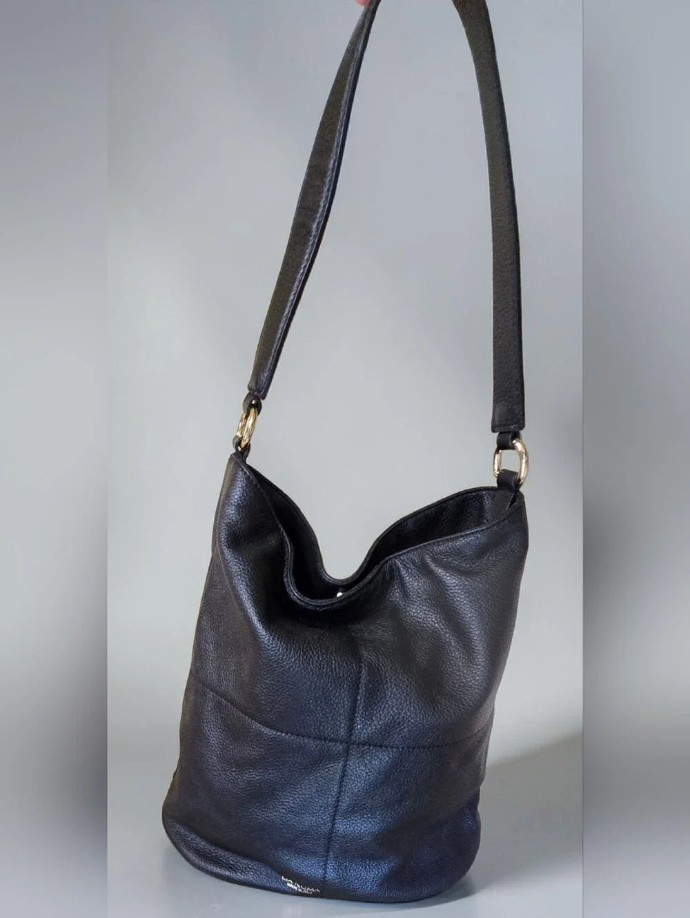 Lia Numa Italian Leather Black Hobo Shoulder Bag